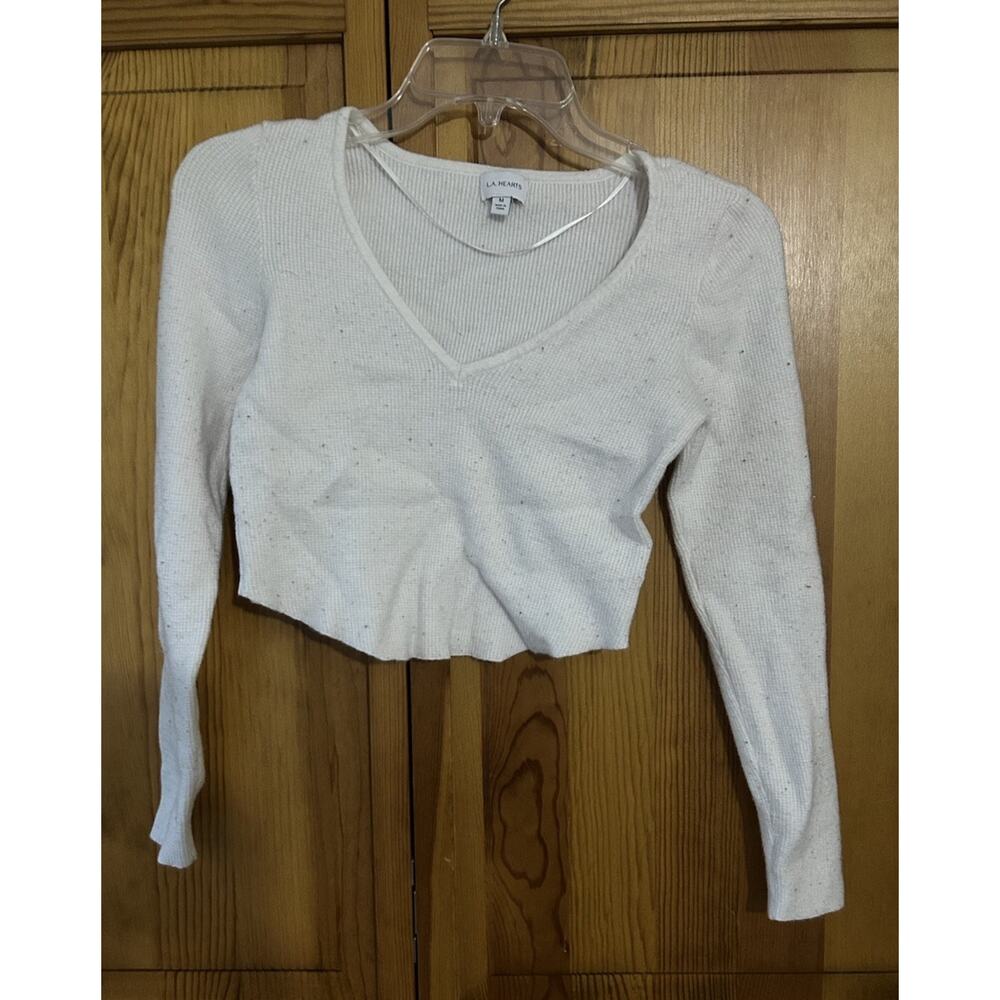 Women’s L.A. Hearts White V Neck Cropped Sweater Size M